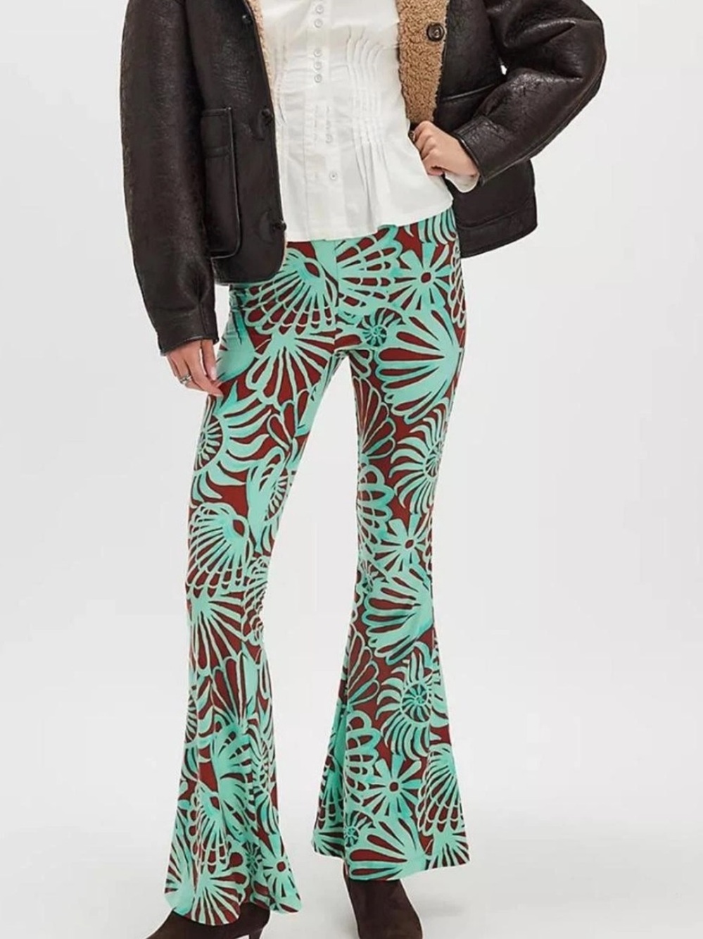 NWTs Free People wildflower pull on pants - Cowboy Combo - Brown Patt - Sz Small